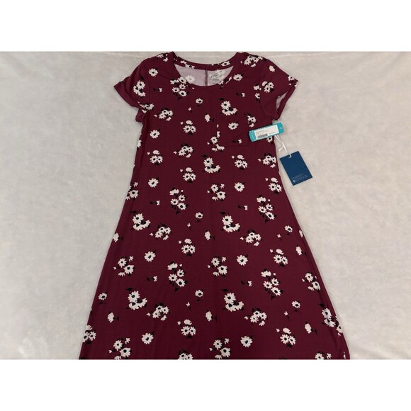 MARKET & SPRUCE Floral Pocket T Shirt Dress Ladies Medium Burgundy Alison Knit - Picture 1 of 6